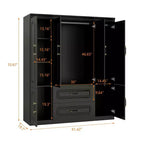 Armadio Keloyid Black Wood da 156 cm con 2 cassetti e 6 ante