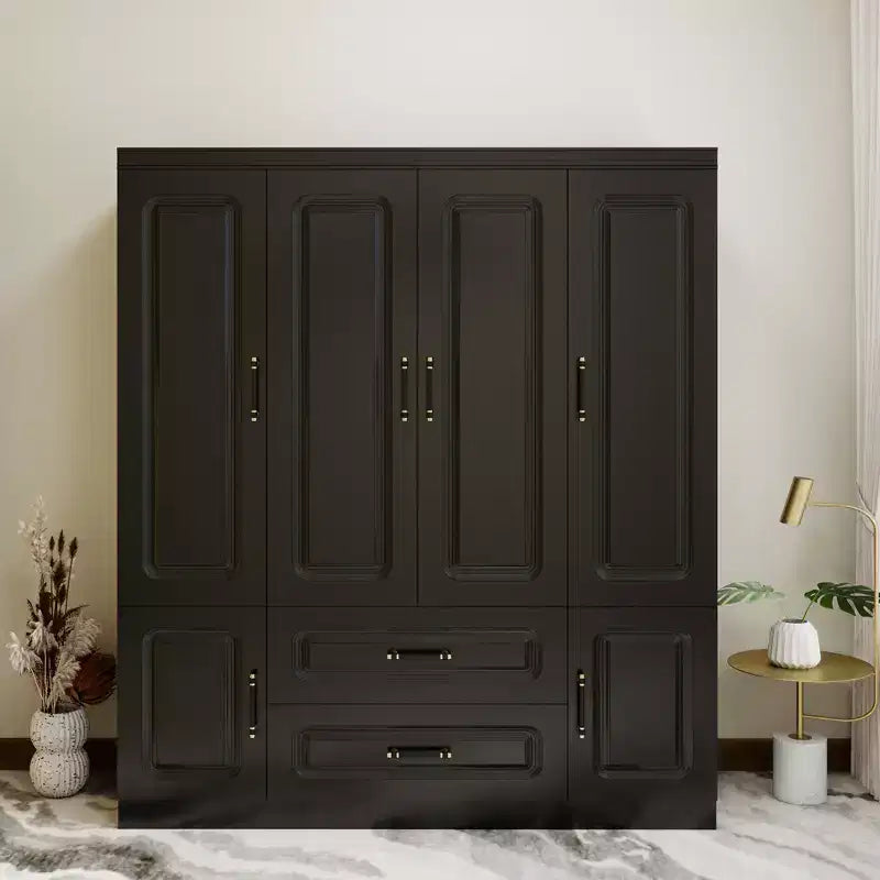 Armadio Keloyid Black Wood da 156 cm con 2 cassetti e 6 ante