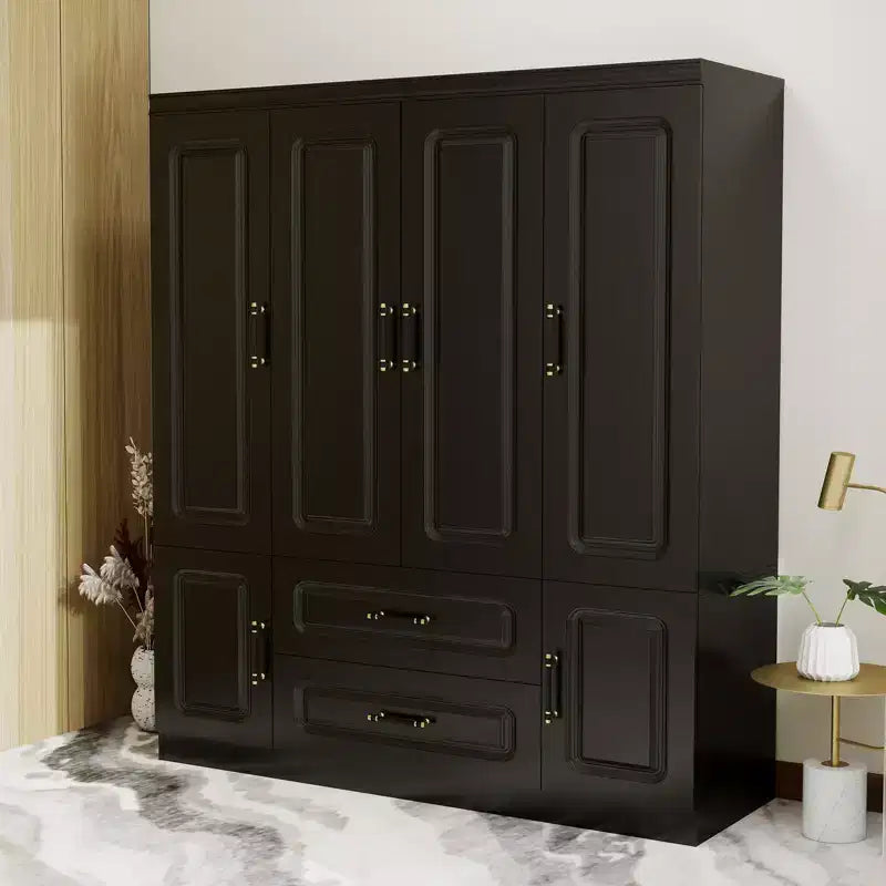Armadio Keloyid Black Wood da 156 cm con 2 cassetti e 6 ante