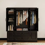 Armadio Keloyid Black Wood da 156 cm con 2 cassetti e 6 ante