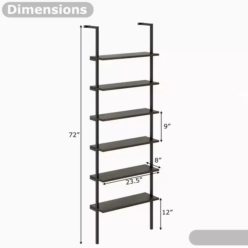 Costway Scaffale a Scala a 6 Livelli 72 Pollici Industriale a Parete Marrone/Rovere