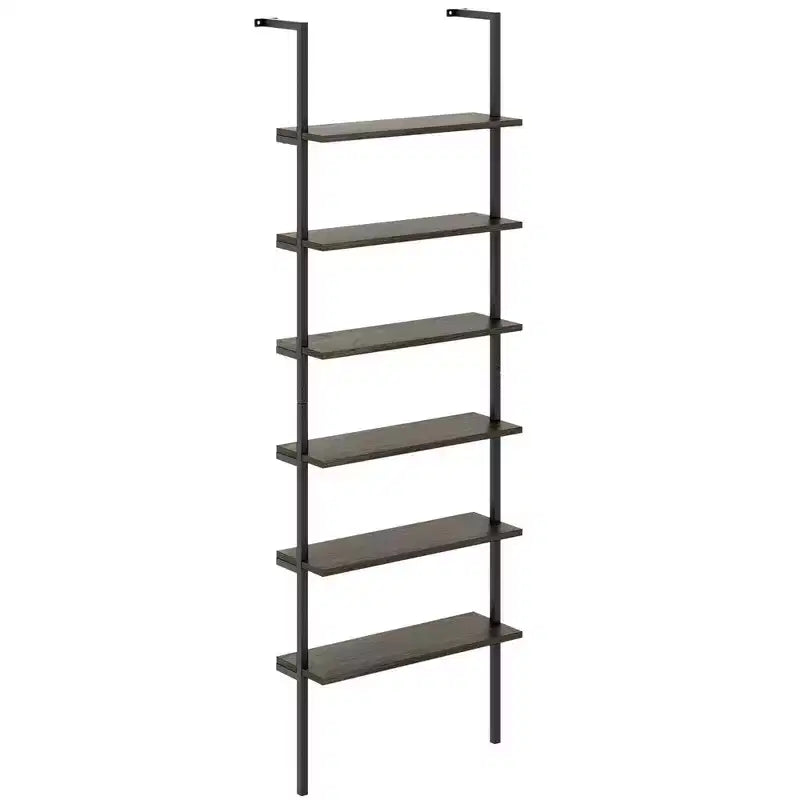 Costway Scaffale a Scala a 6 Livelli 72 Pollici Industriale a Parete Marrone/Rovere