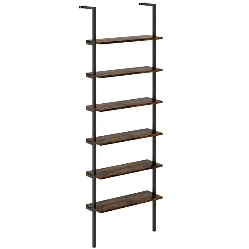 Costway Scaffale a Scala a 6 Livelli 72 Pollici Industriale a Parete Marrone/Rovere