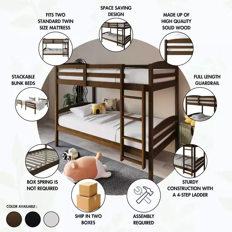 ChaletPosh Letto a Castello in Legno Twin Over Twin
