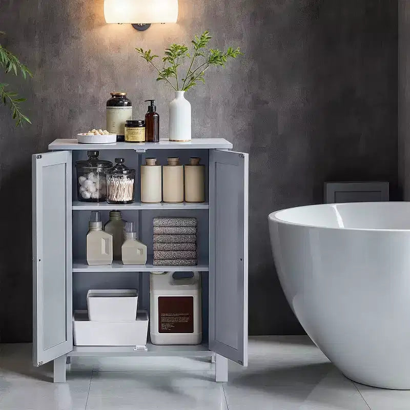 Mobiletto da bagno autoportante grigio ardesia - 30 x 60 x 80 cm, con 2 ripiani regolabili per un ampio spazio contenitivo in bagno