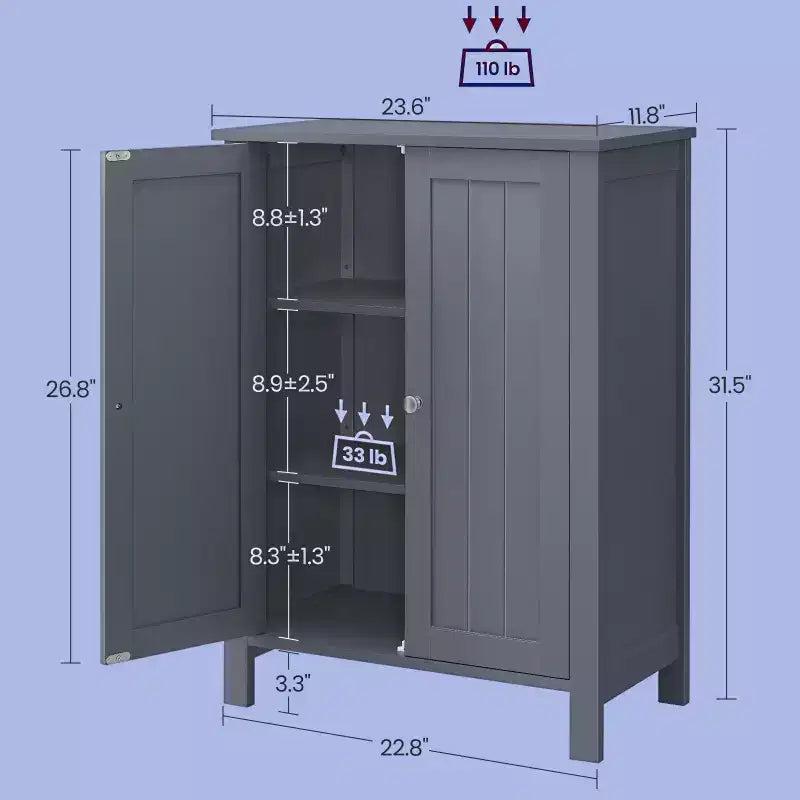 Mobiletto da bagno autoportante grigio ardesia - 30 x 60 x 80 cm, con 2 ripiani regolabili per un ampio spazio contenitivo in bagno
