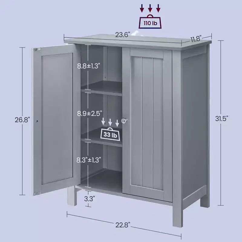Mobiletto da bagno autoportante grigio ardesia - 30 x 60 x 80 cm, con 2 ripiani regolabili per un ampio spazio contenitivo in bagno