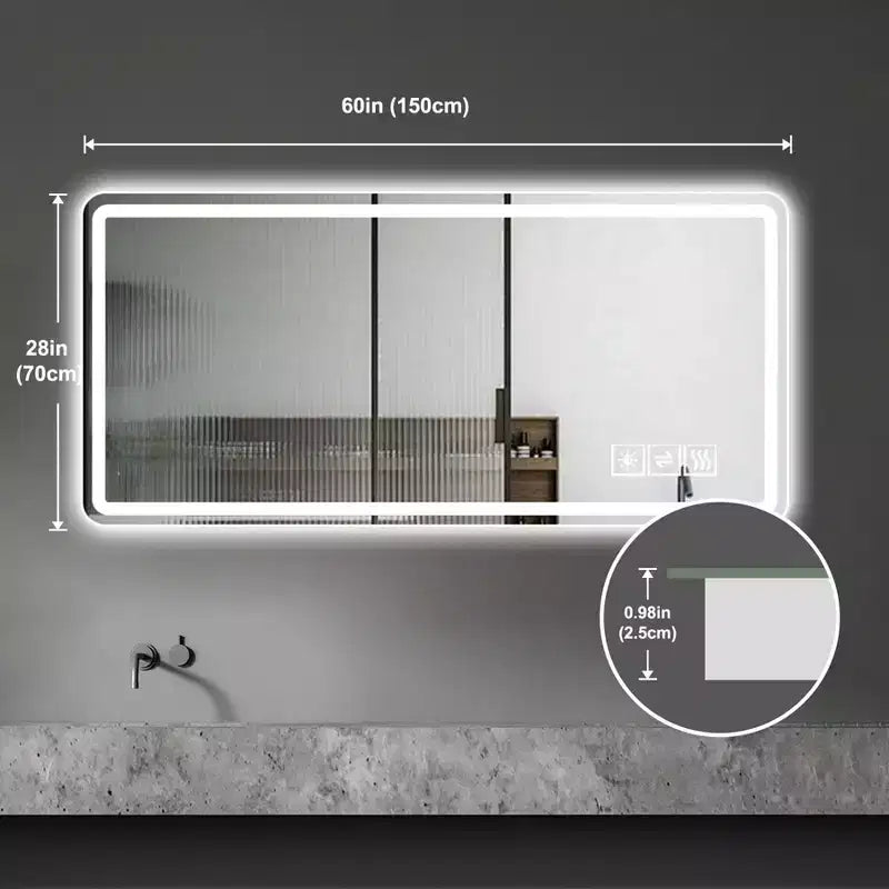 Specchio cosmetico a LED 28x60 anti-appannamento, dimmerabile, in vetro temperato infrangibile, per l'arredamento del bagno