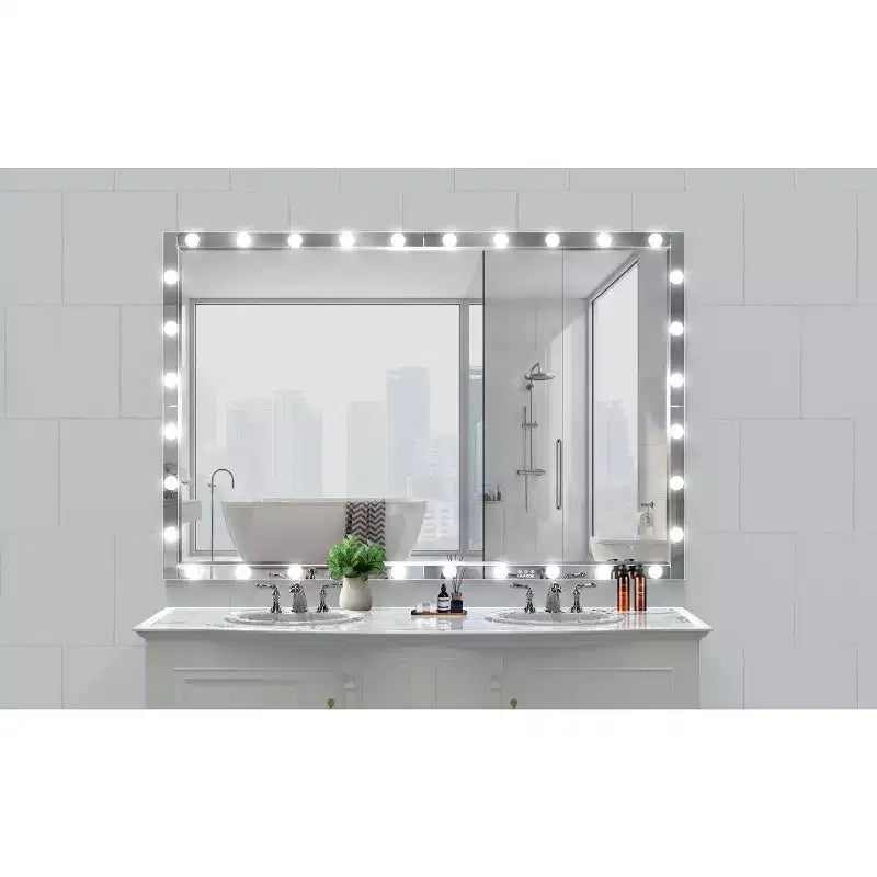 72x48 Silver Hollywood LED Full Body Mirror: Extra Large, 3 Color Modes, Vertical/Horizontal Hanging