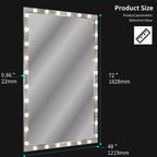 Specchio LED Hollywood Argento 72x48: Extra Large, 3 Modalità di Colore, Sospensione Verticale/Orizzontale