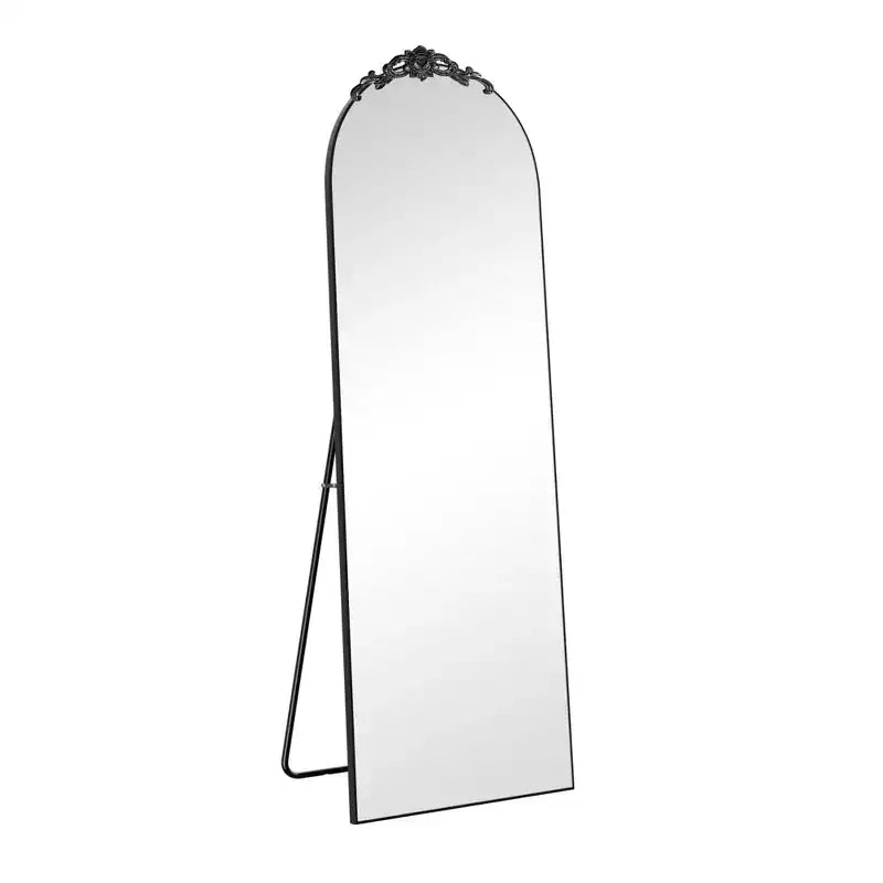 Elegante specchio ad angolo retto: 66.3x22.62, intaglio vintage, nero, a figura intera