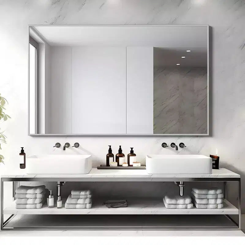 Silver Thin-Frame Aluminum Mirror 130x80x2cm