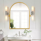 1 Specchio da parete ad arco ad angolo retto in ferro dorato da 32 x 23 pollici, Specchio da bagno