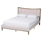 Set camera da letto Queen Baxton Studio Nikolai di 5 pezzi in tessuto beige trapuntato a canali e legno marrone Wenge stile Mid-Century