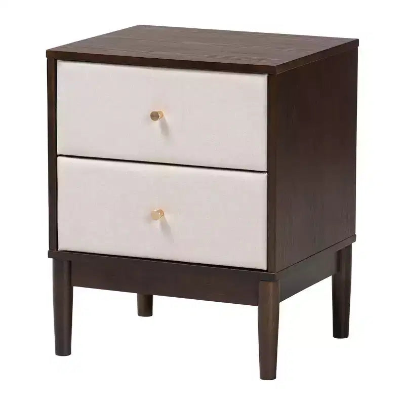 Set camera da letto Queen Baxton Studio Nikolai di 5 pezzi in tessuto beige trapuntato a canali e legno marrone Wenge stile Mid-Century