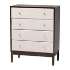 Set camera da letto Queen Baxton Studio Nikolai di 5 pezzi in tessuto beige trapuntato a canali e legno marrone Wenge stile Mid-Century