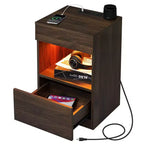 Hommpa Modern Open Shelf Nightstand with LED Light Charging Station & 2 Drawers
