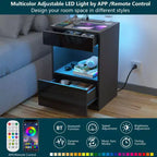Comodino moderno Hommpa con ripiano aperto, luce LED, stazione di ricarica e 2 cassetti