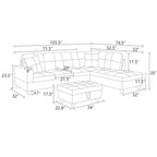 Divano componibile in similpelle tan - Design moderno a L, cuscini trapuntati, cuscini decorativi, pouf contenitore