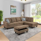 Discover Ultimate Comfort with Our Brown Fabric L-Shaped Sectional Sofa C Complete with Chaise Lounge and Storage Ottoman