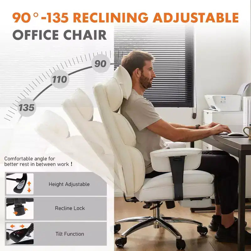 Sedia da scrivania reclinabile ergonomica: pelle PU, regolabile in altezza