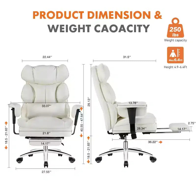 Sedia da scrivania reclinabile ergonomica: pelle PU, regolabile in altezza