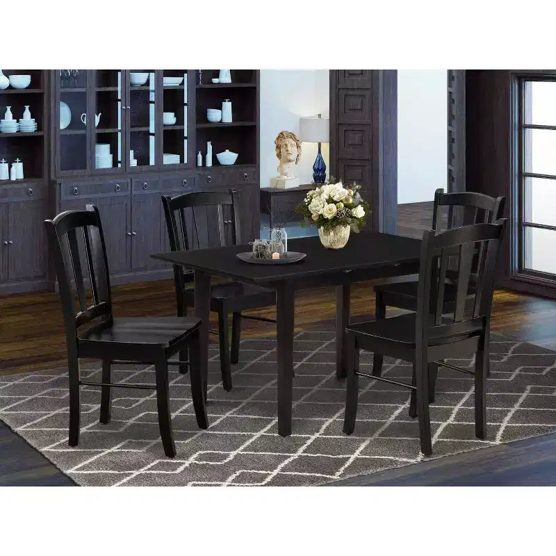HomeStock 5 Piece Kitchen Table Set Black Finish Dining Table Chairs