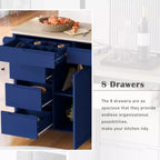 Carrello da Cucina Blu con Top in Legno di Gomma e 5 Ruote per Sala da Pranzo