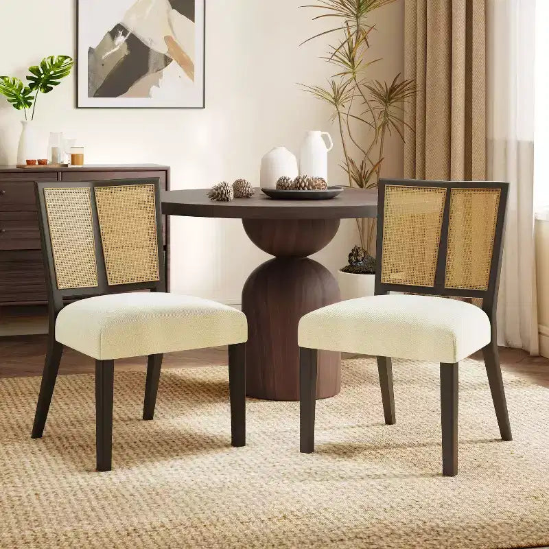 Christopher Knight Home Hassan sedie da pranzo imbottite in legno di gomma con cinghie in rattan (set da 2)