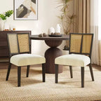 Christopher Knight Home Hassan sedie da pranzo imbottite in legno di gomma con cinghie in rattan (set da 2)