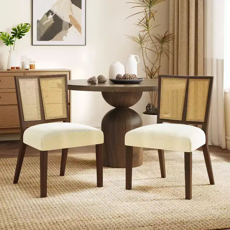 Christopher Knight Home Hassan sedie da pranzo imbottite in legno di gomma con cinghie in rattan (set da 2)