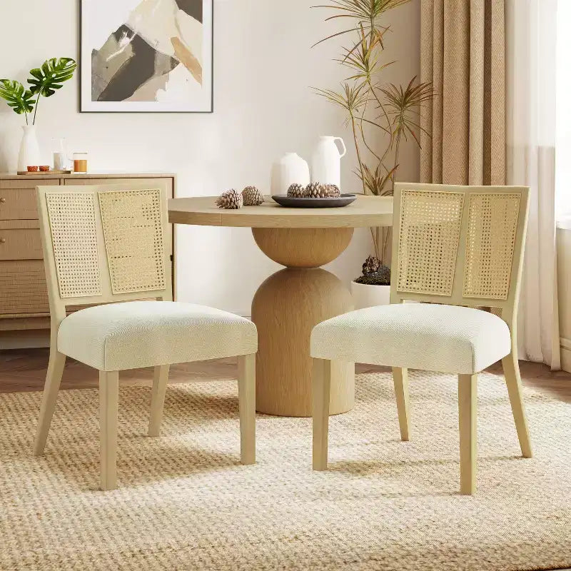 Christopher Knight Home Hassan sedie da pranzo imbottite in legno di gomma con cinghie in rattan (set da 2)