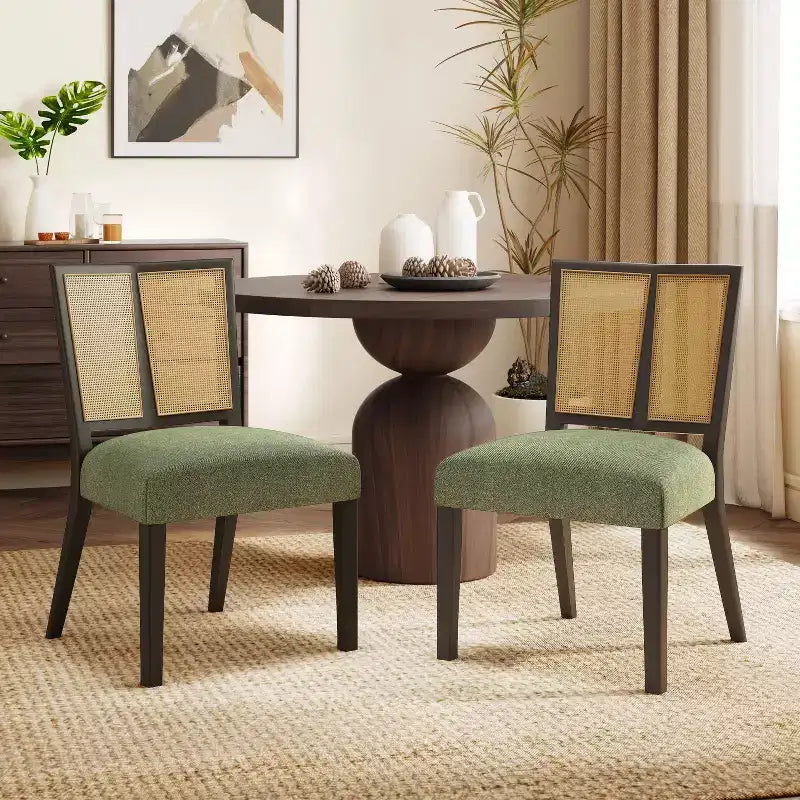 Christopher Knight Home Hassan sedie da pranzo imbottite in legno di gomma con cinghie in rattan (set da 2)