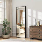 Specchio a figura intera rettangolare nero con bordo sottile in lega di alluminio, 64,2 x 21,3 x 0,6 (con staffa)