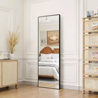 Specchio a figura intera rettangolare nero con bordo sottile in lega di alluminio, 64,2 x 21,3 x 0,6 (con staffa)