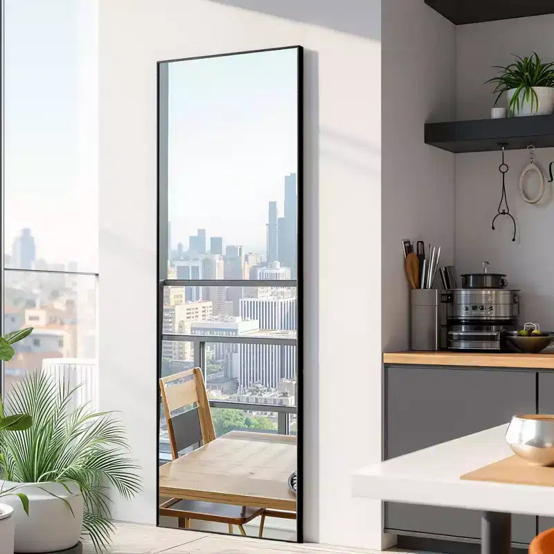 Specchio a figura intera rettangolare nero con bordo sottile in lega di alluminio, 64,2 x 21,3 x 0,6 (con staffa)