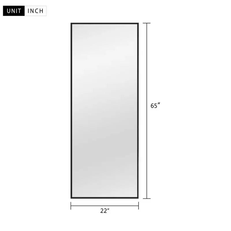 Specchio a figura intera rettangolare nero con bordo sottile in lega di alluminio, 64,2 x 21,3 x 0,6 (con staffa)