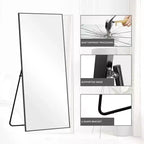 Specchio a figura intera rettangolare nero con bordo sottile in lega di alluminio, 64,2 x 21,3 x 0,6 (con staffa)