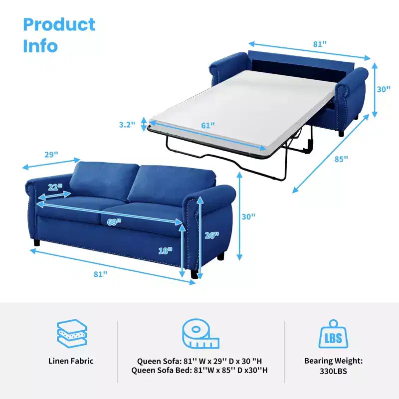 Mjkone Divano Letto Estraibile Queen Size, Divano Letto Convertibile 2-in-1 con Materasso in Memory Foam