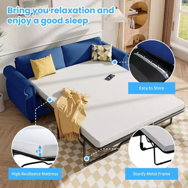 Mjkone Divano Letto Estraibile Queen Size, Divano Letto Convertibile 2-in-1 con Materasso in Memory Foam