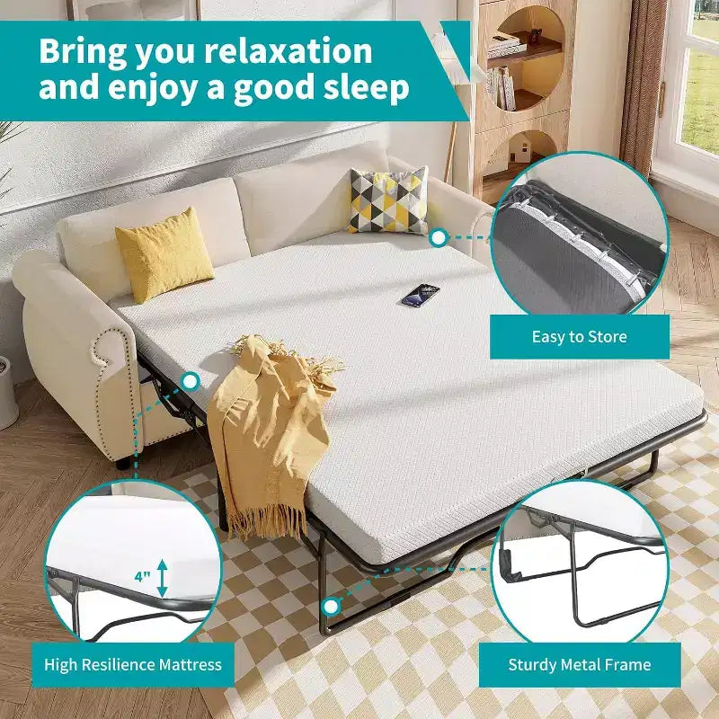 Mjkone Divano Letto Estraibile Queen Size, Divano Letto Convertibile 2-in-1 con Materasso in Memory Foam