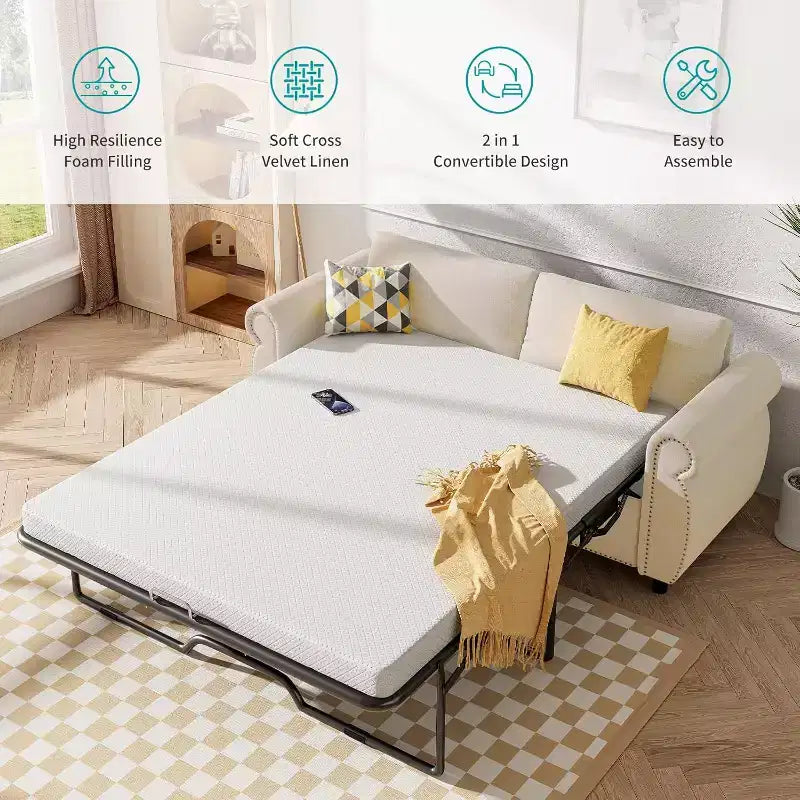 Mjkone Divano Letto Estraibile Queen Size, Divano Letto Convertibile 2-in-1 con Materasso in Memory Foam
