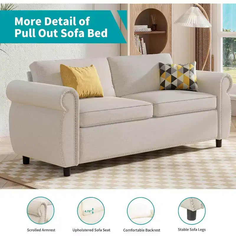 Mjkone Divano Letto Estraibile Queen Size, Divano Letto Convertibile 2-in-1 con Materasso in Memory Foam