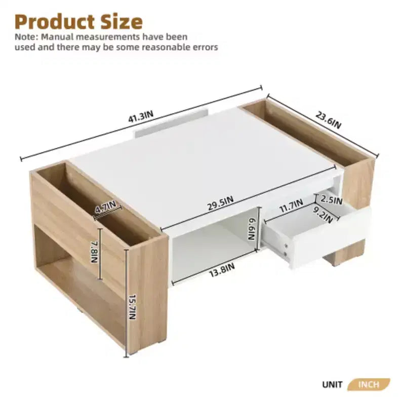 Tavolino Rettangolare con Ripiano Aperto per Soggiorno, Camera da Letto, Bianco, 105 x 60 cm