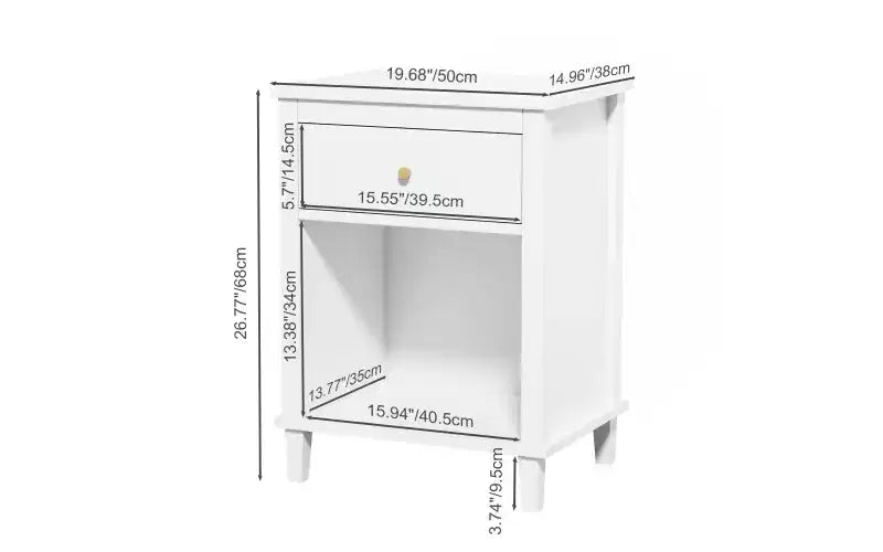 GDFStudio Cliff Comodino in legno da 68 cm con cassetto e ripiano