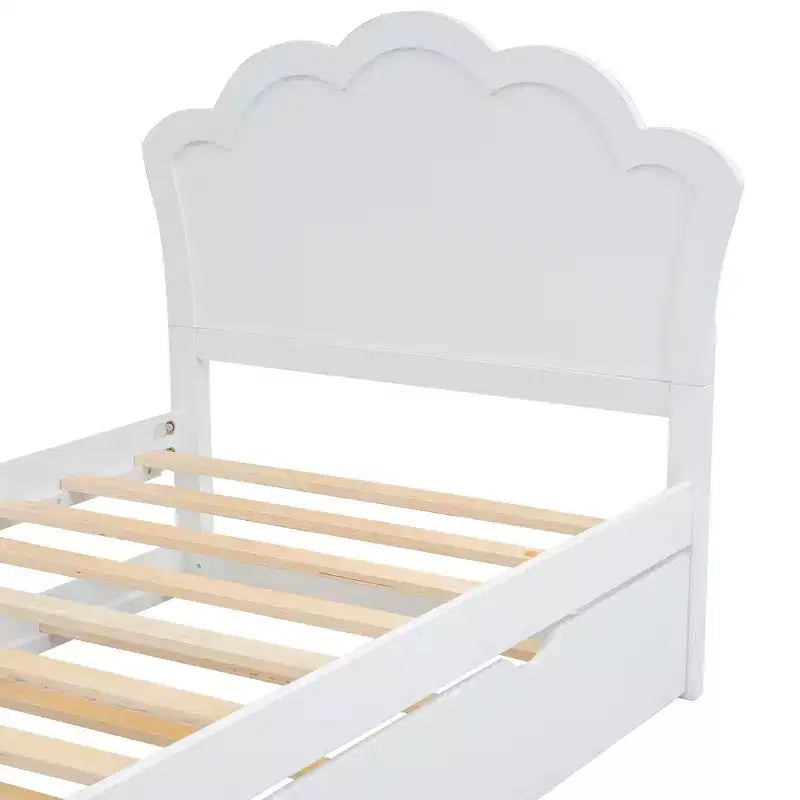 Letto a piattaforma singolo/matrimoniale, struttura in legno con testiera e letto estraibile singolo, bianco - ModernLuxe