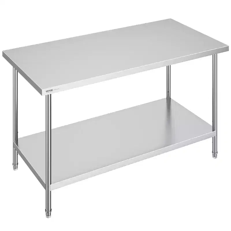 VEVOR Stainless Steel Prep Table, 30 x 60 x 34 Inch, 910 lbs Load Capacity, Heavy Duty Metal Worktable with 3 Adjustable Height Levels