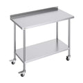 VEVOR 24 x 48 x 40 Inch Stainless Steel Work Table, Commercial Food Prep Worktable with Casters, Heavy Duty Prep Worktable, Metal Work Table