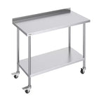 VEVOR 24 x 48 x 40 Inch Stainless Steel Work Table, Commercial Food Prep Worktable with Casters, Heavy Duty Prep Worktable, Metal Work Table