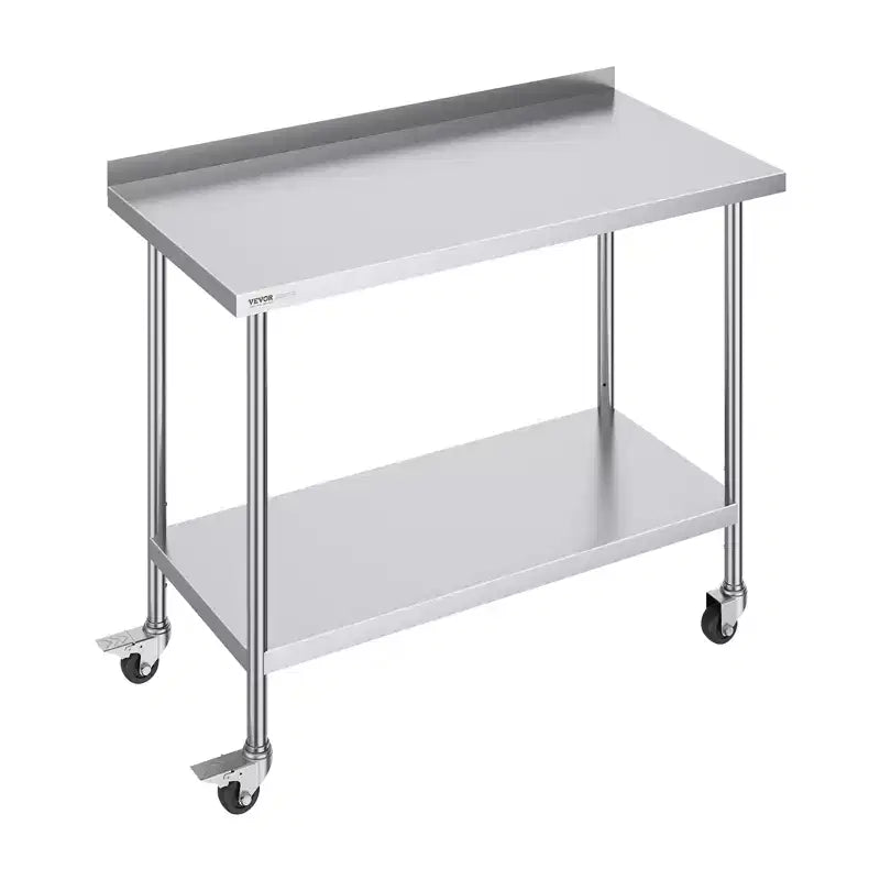VEVOR 24 x 48 x 40 Inch Stainless Steel Work Table, Commercial Food Prep Worktable with Casters, Heavy Duty Prep Worktable, Metal Work Table